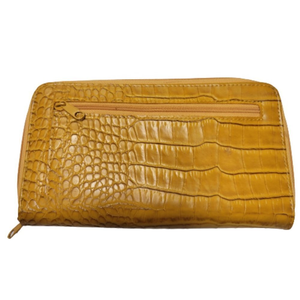 Yellow Crocodile Print Embossed Zip Around Wallet Wristlet